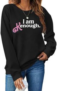 RUOOHEEYE I am Enough Sweatshirts Women Funny Party Shirts Cute Letter Print Streetwear Tee Casual Long Sleeve Loose Fit Tops, Black, Medium