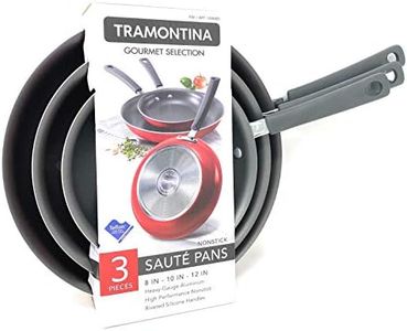 Tramontina Gourmet Selection 3 Piece Set Nonstick Saute Pans (8", 10" & 12") Heavy-Gauge Aluminium High Performance Nonstick Riveted Silicone Handles (Metallic Canyenne Red)