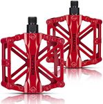 KEMIMOTO Mountain Bike Pedals MTB Bicycle Flat Pedals, 9/16'' CNC Aluminum Durable Sealed Bearings for Most Bikes BMX MTB Enduro Downhill Trail (Two Pack) (Red)
