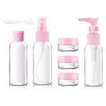 JENICO WORLD Clear Plastic Portable Refillable Travel Cosmetics Toiletry Pressing Spray Bottles For Makeup Cosmetic,Liquid Containers Bottles 7 Pieces Set With Pouch Multicolor