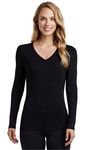 Cuddl Duds Softwear with Stretch Long Sleeve V-Neck, Black, XL