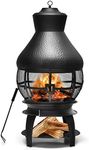 Giantex Wood Burning Chiminea, Heavy Duty Fireplace Chimenea Wooden Fire Pit with 2-piece Log Grate, Premium Rain Cap & Fire Poker, 360°Fire Retardant Mesh Cover, Ideal for Garden, Patio, Backyard