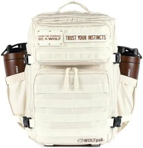 WOLFpak 35L Athletic Gym Backpack - Durable 1000D Waterproof Oxford Material with MOLLE Webbing, Laptop Pocket & Dual Cup Holders, Durable Fitness/Travel/Military Daypack (Vanilla)
