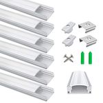 LightingWill LED Aluminum Profile, LED Aluminum Channel 6-Pack 3.3ft/1Meter Silver U-Shape LED Diffuser with Milky White Cover, End Caps and Mounting Clips Aluminum Extrusion for LED Strip Lights U02