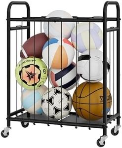 StorageWorks Ball Storage with Wheels, Garage Sports Equipment Organizer with Hooks, Balls Organizer for Basketball, Football, Volleyball