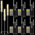 Tandefio 6 Pcs Candelabra Centerpiece with 18 LED Candles 3 Arm Clear Candlestick Candle Holder with Acrylic Shade Circular Base for Christmas Holiday Party Table Decoration Fit 0.87" Candle