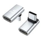 AreMe 90 Degree USB-C Male to Female Adapter, 2 Pack Right Angle 100W Type-C Adapter Extender for Steam Deck, ROG Ally, Switch, Notebook Computers, Tablet and Mobile Phones (Silver)