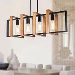 Kitchen Island Lighting, 4-Light Dining Room Light Fixture, Black Farmhouse Pendant Light with Wood Frame, Rectangular, 51.4x31.5x9.5 inches, 9.03 lbs