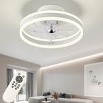 RIYNFO Modern Ceiling Fan with Light Flush Mount Ceiling Fans with Remote Control Reversible 6 Speeds 3CCT Dimmable Noiseless White Ceiling Fan with Lights for Bedroom Indoor Use