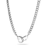 Mens Biker Punk Rocker Biker Jewelry Statement Chain Handcuff Necklace Silver Tone Stainless Steel Pendant for Men Women 20 Inch