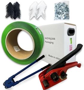 NVOYAJUAN Packaging 5/8”x 0.035"x1000' Polyester (PET) Strapping Kit,1380 Lbs Heavy Duty Pallet Banding Tensioner Tool Sealer Water and Rust Resistance Poly Strapping