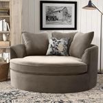 NATURE WOOD DECOR | Barrel Chair Accent Sofa | with Pillows Round Sofa Modern Oversize Arm Chair Cozy Club Chair for Bedroom, Living Room, Lounge, Hotel & Office Sofa (coffie)