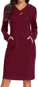 Kimmery Long Sleeve Dress for Women Lightweight Kangaroo Pocket Hoodie Dress Fall Sweatshirts for Women, 2-3 Wine, X-Large