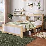 BTM Wooden Single Bed 3FT Storage Bed Frame Kids Single Bed for Adult Children Girls and Boys, 190 * 90 cm (Natural)