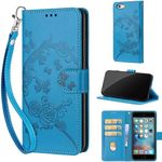 for iPhone 6 / 6S Case, Embossed Premium PU Leather Folio Flip Notebook Wallet Cover Compatible with iPhone 6 / 6S Phone Case [Magnet Closure][Kickstand][Card Slots], Blue Flower