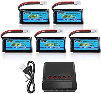 AMZZN 5 Unidades 3,7V 450mAh 25C Molex Plug Lipo batería con Cargador 5 en 1, Compatible con la mayoría de los Drones teledirigidos y WLtoys XK A100 A120 A150 Hubsan H107C H107D Quadcopter