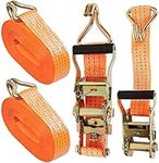 AHUNTTER 2 Sets Ratchet Tie Down Straps 5cm x 6m, 11000lb Break Strength, Heavy Duty Lashing Strap, Securing Straps with Handle and Metal J Hook for Trucks, Cars, Motorcycles – Orange