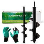 LAMPTOP 2-Pack Auger Drill Bit with Garden Gloves, Garden Plant Flower Bulb Auger 3" x 12" and 1.6"x9" Rapid Planter, Post or Umbrella Hole Digger for 3/8" Hex Drive Drill Garden Grass Plug Plant