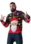 U LOOK UGLY TODAY Men's Ugly Christmas Jumper Funny, Cool LED Fairisle Xmas Sweater Top - Santa Shine