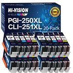 HI-Vision Compatible Ink Cartridge Replacement for Canon PGI-250XL PGI 250 XL CLI-251XL CLI 251 XL to use with PIXMA MX722 MG6620 (4 Large Black, 4 Small Black, 4 Cyan, 4 Magenta, 4 Yellow) 20 Pack