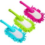 HOMESHOPA 3 Pack Handheld Microfibre Noodle Duster, Chenille Wand Hand Dusters, Washable Removable Head, Household Cleaning Duster Brush for Office, Car, Window, Furniture