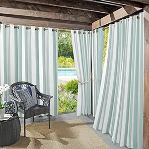 Sun Zero Valencia 2-Pack Cabana Stripe Indoor/Outdoor UV Protectant Energy Efficient Grommet Curtain Panel Pair, 54" x 95"