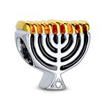 Chanukah Menorah Hanukkah Festival of Lights Charm Bead For Women Two Tone Gold Plated .925 Sterling Silver Fits European Bracelet