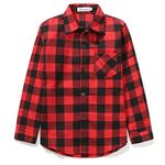 GRANDWISH Kids Long Sleeve Plaid Cotton Shirt Red Black 7-8 Years