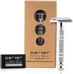 Parker Deluxe OPEN COMB Double Edge Safety Raozr, Electroplated Brass Handle, 5 Blade Refills Included (24C - Deluxe Chrome)