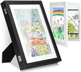 2-PACK Kids Art Frames , Black & White Kids Artwork Frames Changeable with Mat & Pictures Storage , Wooden Art Project Frames with HD Front Opening for 2D Picture,3D Picture, Crafts, Children Drawings, Hanging Artworks Horizontal and Vertical Formats