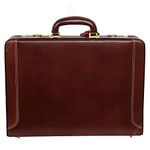 Hifly Leather Briefcase for Men - Expandable - Unisex -Round Corner Strap- Hard Briefcase - Office Bag - Leather Accessories - 3 Digit Combo Amiiet Lock - Suitcase - Laptop Briefcase - Luggage - Brown