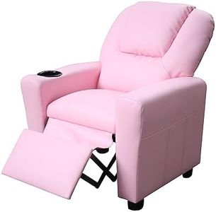 AnwickNomo Modern PU Leather Kids Recliner Chair with Cup Holder, Adjustable 2-in-1 Kids Single Couch for Boys Girls (Pink)