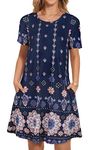 elescat Plus Size Women Dresses Summer Loose Casual Floral Print Sundress Beach Cover Ups with Pockets (Deep Blue Boho,3XL)