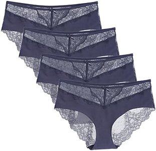 LIQQY Women's 4 Pack Cotton Sexy Stretch Lace Back Coverage Hipster Brief Panty (X-Large, Navy Blue)
