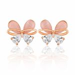 Luxury Rose Gold & Silver CZ Diamond Earrings | 925 Sterling Silver Dual Tone Studs for Women | Premium Jewellery | Rakhi Rakshabandhan Gift For Sister Bhabhi, Gifts For Women & Girls (Bow Diamond Butterfly Design)