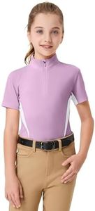 FitsT4 Sports Girls Short Sleeve Equestrian Shirt Quick Dry Horse Riding Shirts Half Zip Horseback Show Shirt Summer Athletic Tops Purple Large