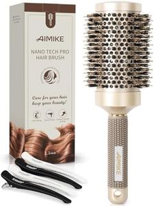 Round Brush, Nano Thermal Ceramic & Ionic Tech Hair Brush, Round Barrel Brush with Boar Bristles, Enhance Texture for Hair Drying, Styling, Curling and Shine (Barrel 2.1 Inch) + 4 Free Clips by AIMIKE