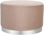 BIRDROCK HOME Large Round Velvet Ottoman Pouf - Padded Foot Rest w/Silver Trim - Soft Stool Chair Decor - Ideal for Coffee Table, Shoe Seat, Couch, Living Room, Bedroom, Vanity, Desk, Office - Taupe
