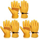 OZERO Leather Work Gloves for Men: X-Large 3 Pairs Cowhide Working Gloves for Driving Heavy Duty Mechanic Ranch - Women Gardening Glove