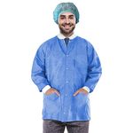 EZGOODZ Disposable Lab Jackets 31 Inches Long, Large. Blue 50 GSM SMS Disposable Jackets Dental 10 Pack. Breathable, Unisex Disposable Jackets with Front Snaps, Knit Cuffs, Collar, 3 Pockets