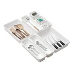 Cutting EDGE Interlocking Drawer Organizer Set of 8, Divider/Separator White Plastic Trays for Flatware, Cutlery & Desk Storage for Household, Kitchen & Office