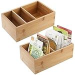 YOUEON 2 Pack Bamboo Spice Packet Organizers with 3 Divided Sections, Pantry Organizer Spice Storage for Kitchen, Pantry, Pouches, Soups, Spices, Snacks, 10" L x 6.3" W x 3.6" H