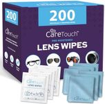 Care Touch Lens Cleaning Wipes with Microfiber Cloths - 200 Lens Wipes for Eyeglasses & 6 Microfiber Cloths - Glasses, Camera Lenses, Screens, Eye Glasses Cleaner for Cleaning Eyeglasses