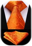HISDERN Mens Solid Orange Paisley W