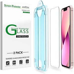 amFilm 2 Pack OneTouch Glass Screen Protector Compatible with iPhone 13 mini (5.4") with Easy Installation Kit, Case Friendly