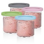 Ninja XSKPLD4BCD 4 Pack, Compatible with NC299AMZ & NC300s Series Creami Ice Cream Makers, BPA-Free & Dishwasher Safe, Color Lids, 1 Pint Each, Clear/Grey/Lime/Pink/Acqua