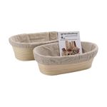 10" Oval Bread Proofing Basket Pack 2 Sourdough Bannetons Bortform Proving Rattan Basket Hold 500g Dough with Linen Liner Cloth