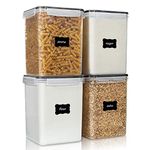 Vtopmart 4 Pcs Large Pantry Food Storage Containers 5.2L/176oz, BPA Free Plastic Airtight Kitchen Organizers and Storage for Flour, Cereal, and Pasta with 4 Measuring Cups and 24 Labels, Black