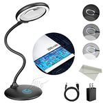 5X Rechargeable Magnifying Glass with Light and Stand, Raweao Dimmable Lighted Magnifying Lamp Glass for Reading, Close Work, Hobbies, Crafts