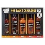 Sauce Shop Hot Sauce Challenge Gift Set - 1x Original Hot Sauce (160ml), 1x Sriracha Chilli Sauce (260g), 1x Buffalo Hot Sauce (160ml), 1x Habanero Hot Sauce (160ml), 1x Habanero Ketchup (255g)